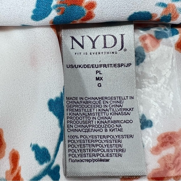 NYDJ White Peach Floral Print V Neck 3/4 Sleeve Pintuck Blouse Size Large P NWOT - Picture 14 of 14